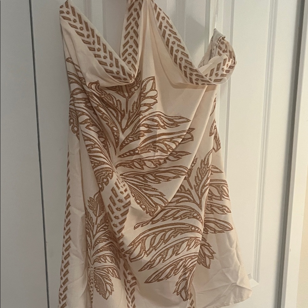 Elegant Cream and Brown Patterned Dress